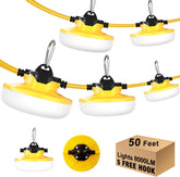 65W LED Construction String Lights Flat Series 50FT 8000LM 2 Prong 5 Integrated LED Lights